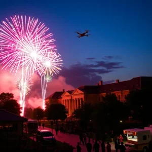 Fireworks and drones display at the Texas A&M campus