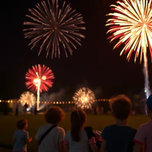 Families watching a safe fireworks display during Independence Day in Brazos Valley