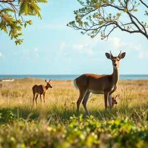 A group of Key deer grazing in the Florida Keys