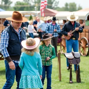 Families celebrating National Day of the Cowboy with cowboy activities