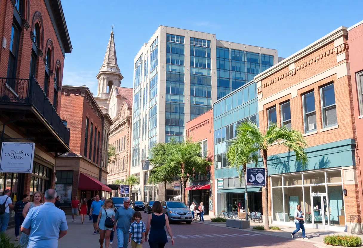 Urban scene of College Station's Northgate area with local shops and bars