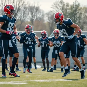 Oklahoma Sooners football team practicing on the field