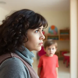 A parent expressing concern outside a childcare center