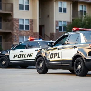 Police car at an apartment complex in Bryan, Texas.