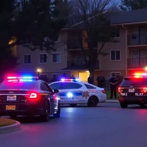 Police vehicles and emergency responders at Sausalito Apartments in College Station