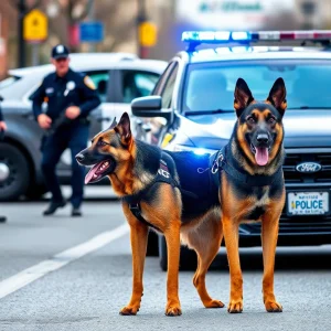 A police K-9 unit conducting a traffic stop