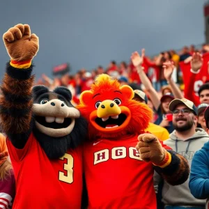 Texas A&M mascot Reveille X cheering on the sidelines