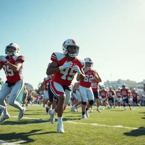 Texas A&M Aggies football players practicing on the field