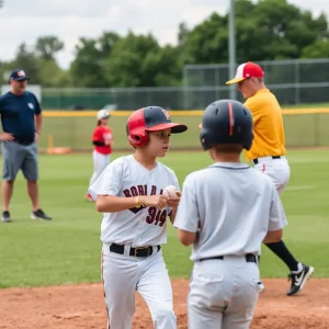 Texas A&M baseball players showcasing talents during a recruitment event.