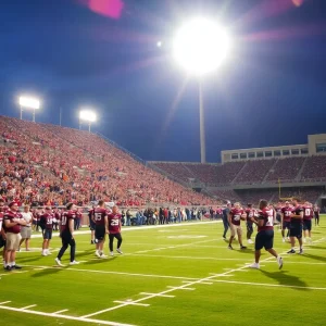 Texas A&M football team practicing at Kyle Field