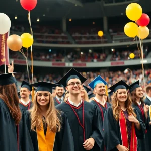 Graduates celebrating at Texas A&M University graduation ceremony