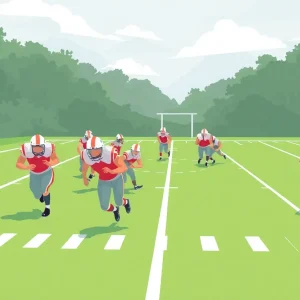 Illustration depicting the running game strategy of Texas A&M Aggies football team.