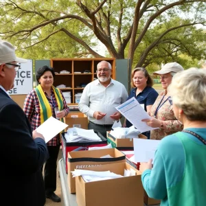 Community members and officials discussing disaster preparedness in Texas
