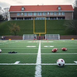 A university football training field with equipment