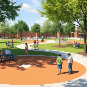 Conceptual design of enhancements at Veterans Park with new baseball fields and seating areas.