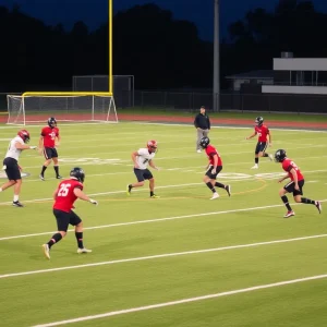 Texas A&M Aggies football players practicing on the field