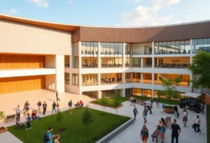Architectural rendering of the Aplin Center at Texas A&M University