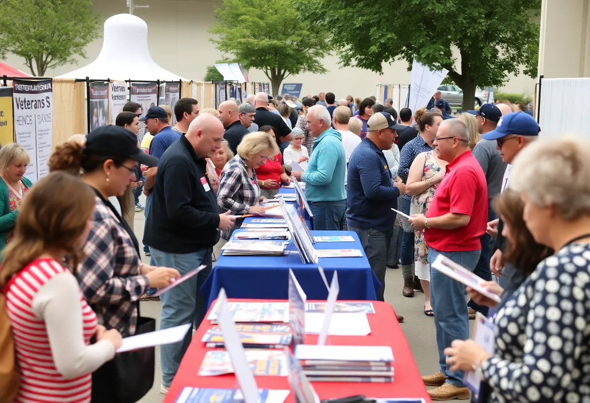 Booths at the Panhandle Veterans Expo in Canyon with veterans and families gathering information.