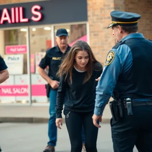 Police arresting a teenager near a nail salon in College Station.