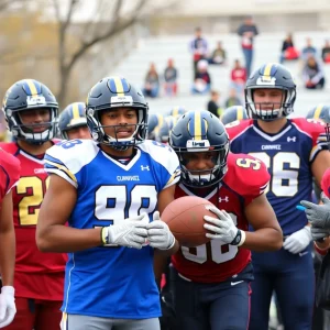 Football players participating in community service activities