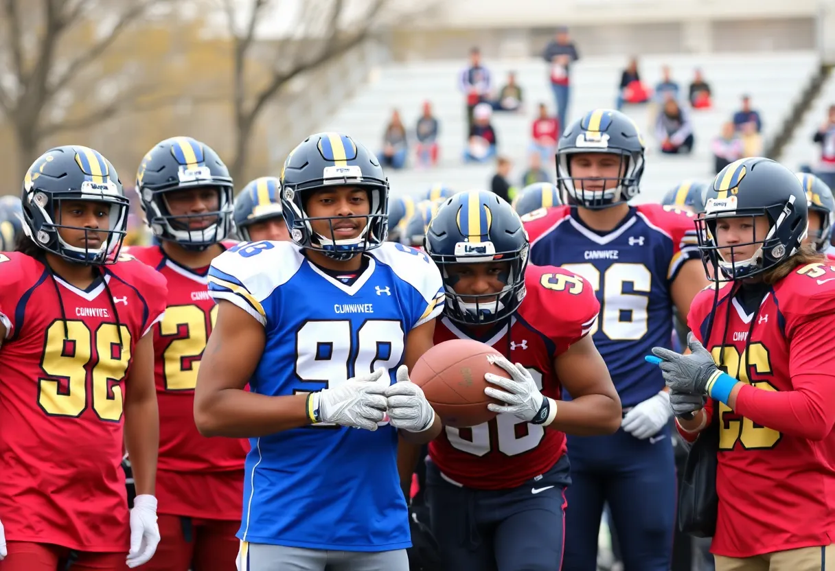 Football players participating in community service activities