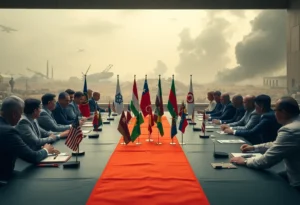 Diplomatic meeting addressing the Ukraine conflict with focus on negotiations.