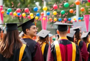 Graduates celebrating at East Texas A&M University's graduation ceremony