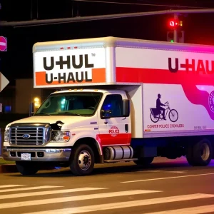 Damaged U-Haul truck involved in hit-and-run accident