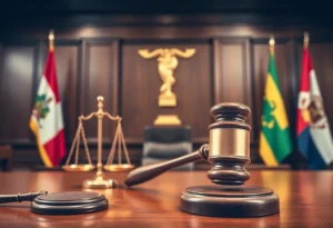 Courtroom scene depicting a legal dispute over tariffs