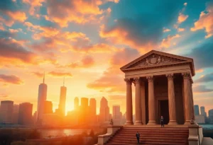 New Orleans skyline with courtroom overlay