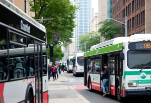 Students boarding a bus in Philadelphia after service restoration.