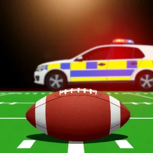 Illustration depicting a football field with a police car