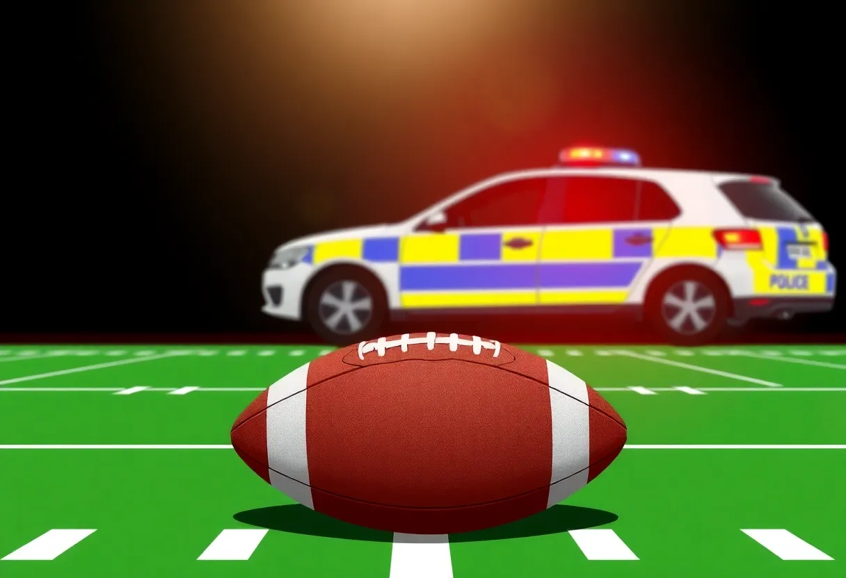 Illustration depicting a football field with a police car