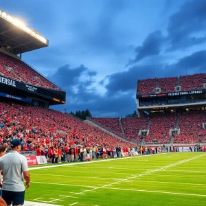 Fans cheering in a stadium during a Texas A&M football game