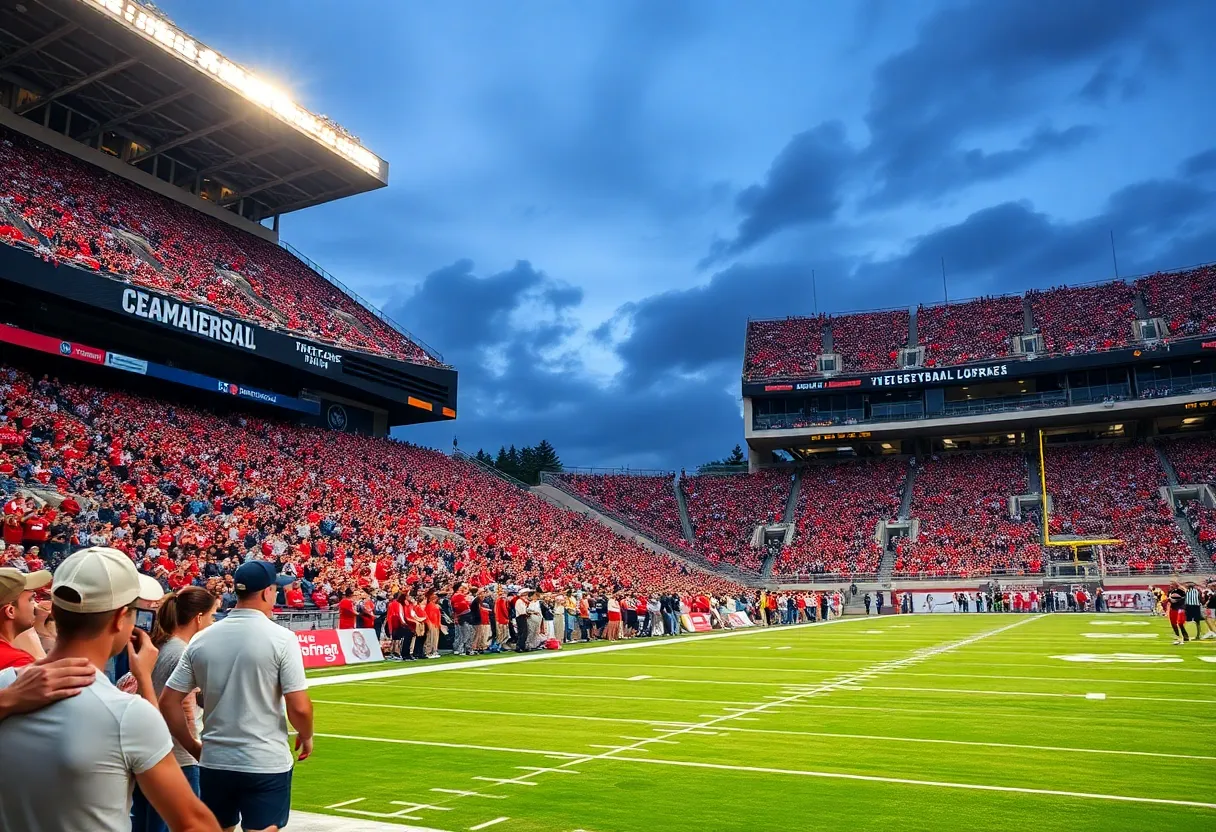 Fans cheering in a stadium during a Texas A&M football game