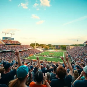 Crowd at Texas A&M football stadium cheering for the new season
