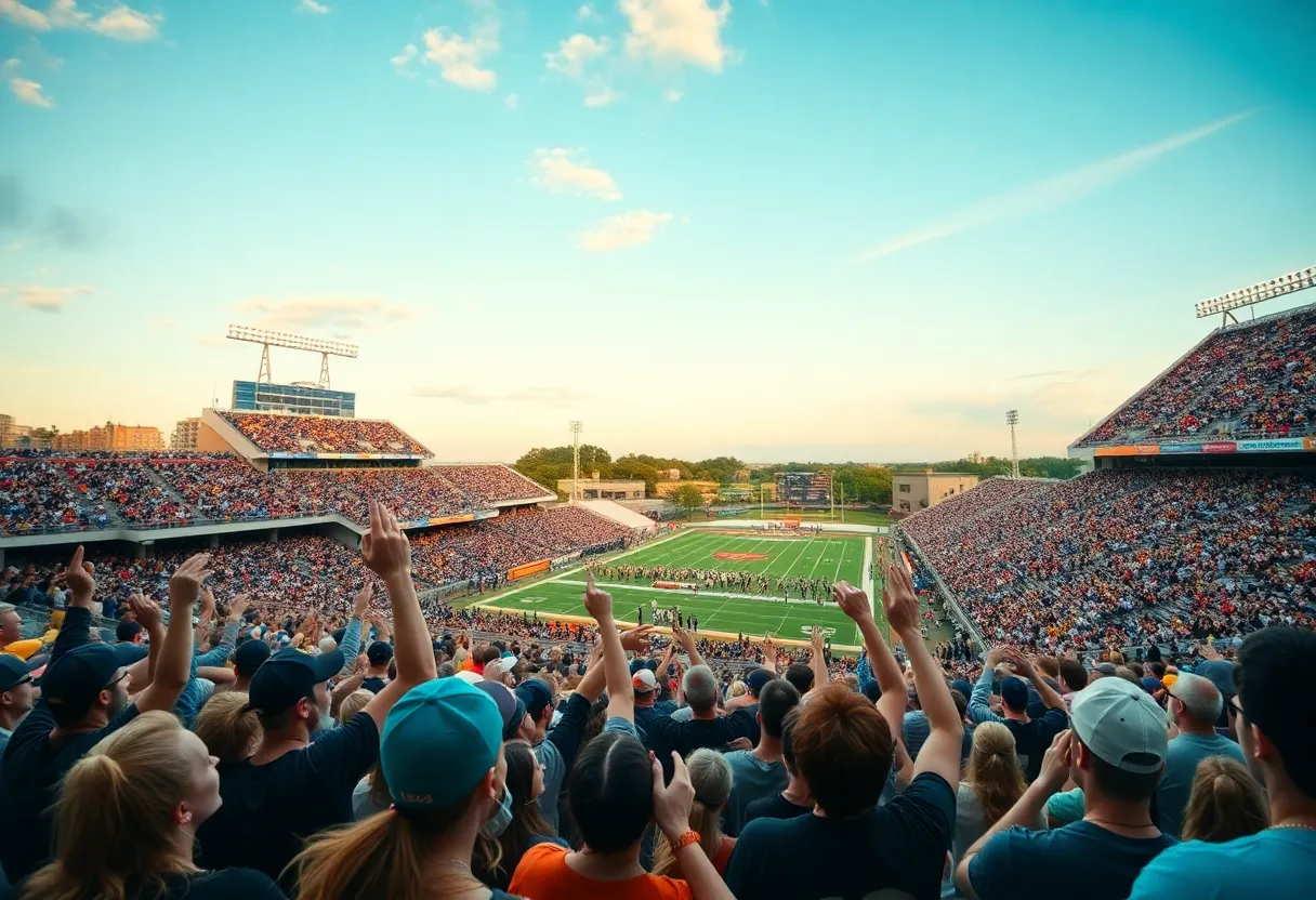 Crowd at Texas A&M football stadium cheering for the new season