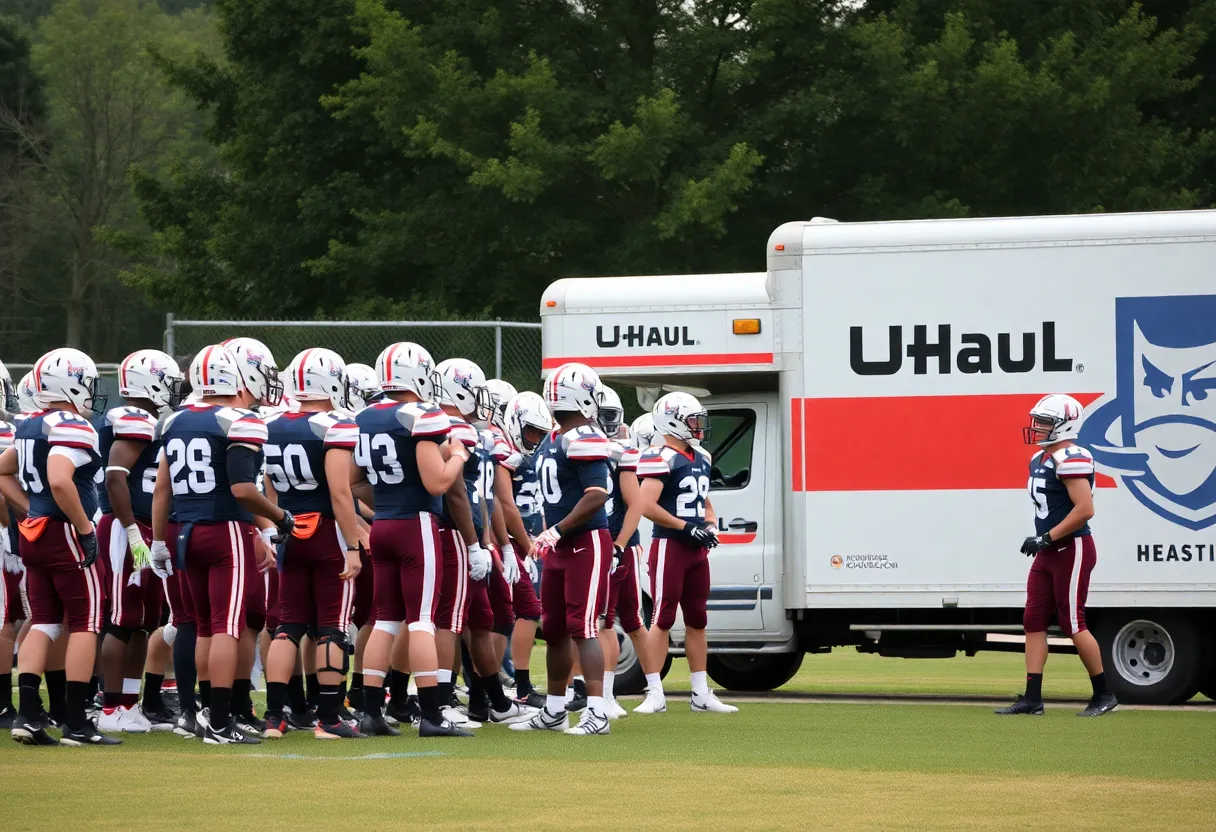 Texas A&M football team practicing in training gear
