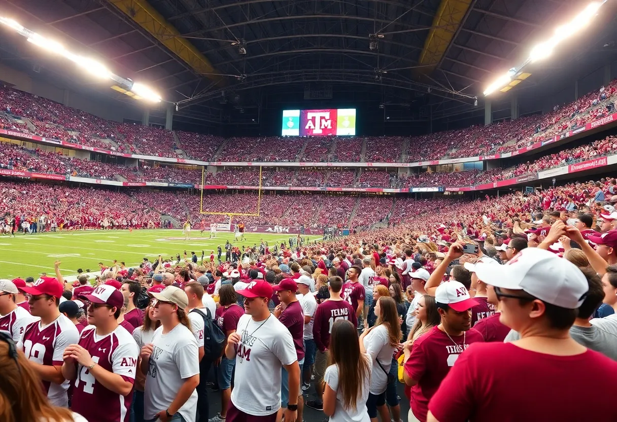 Enthusiastic Texas A&M fans at a football game