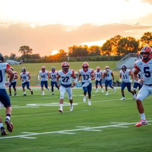Texas football players training on the field