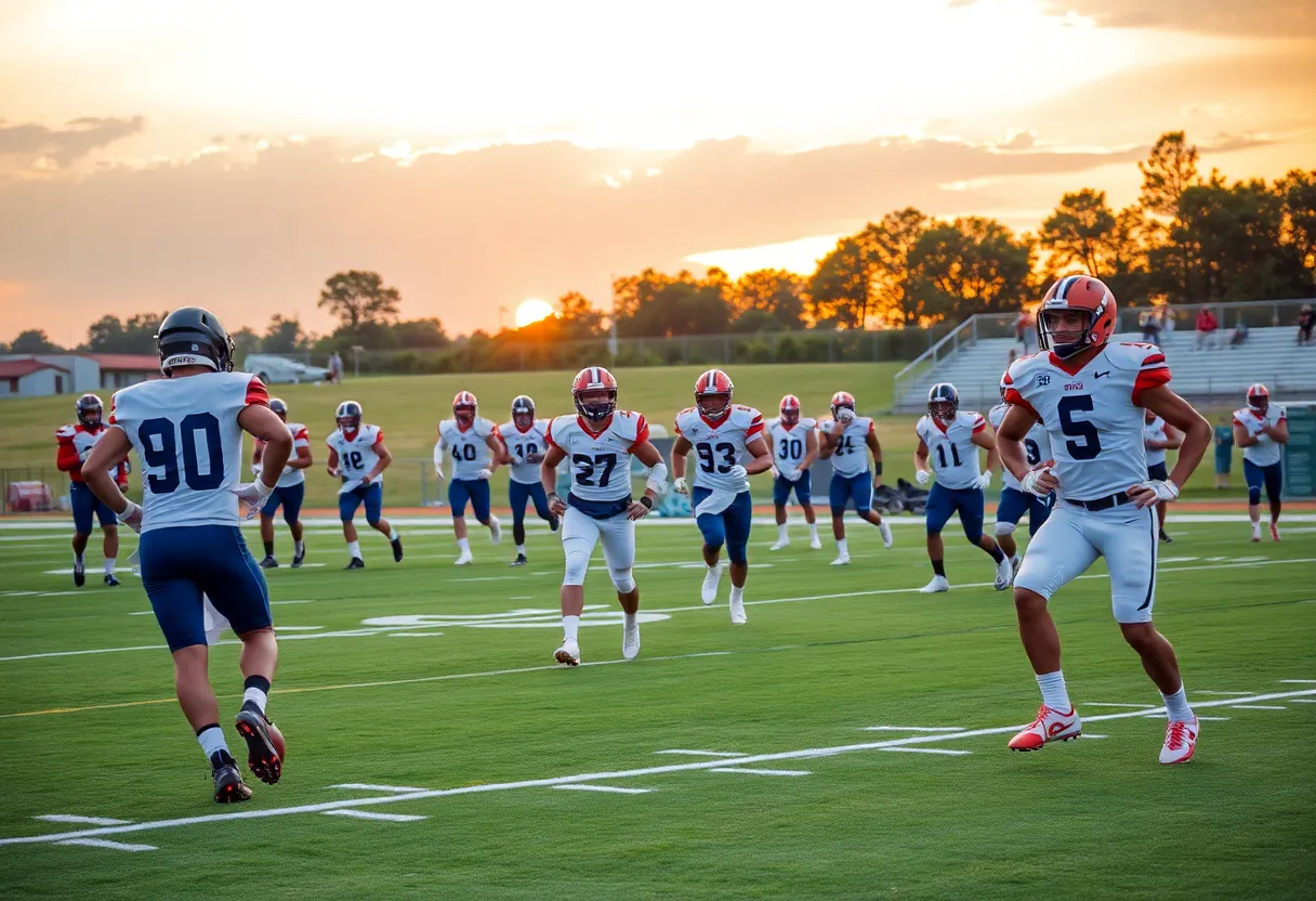 Texas football players training on the field