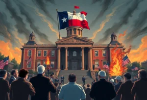 Illustration of Texas statehouse symbolizing redistricting debate