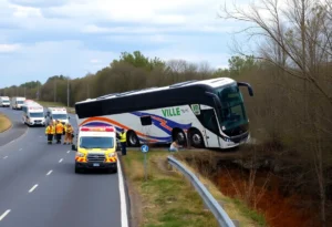 Emergency responders at the site of a tour bus crash
