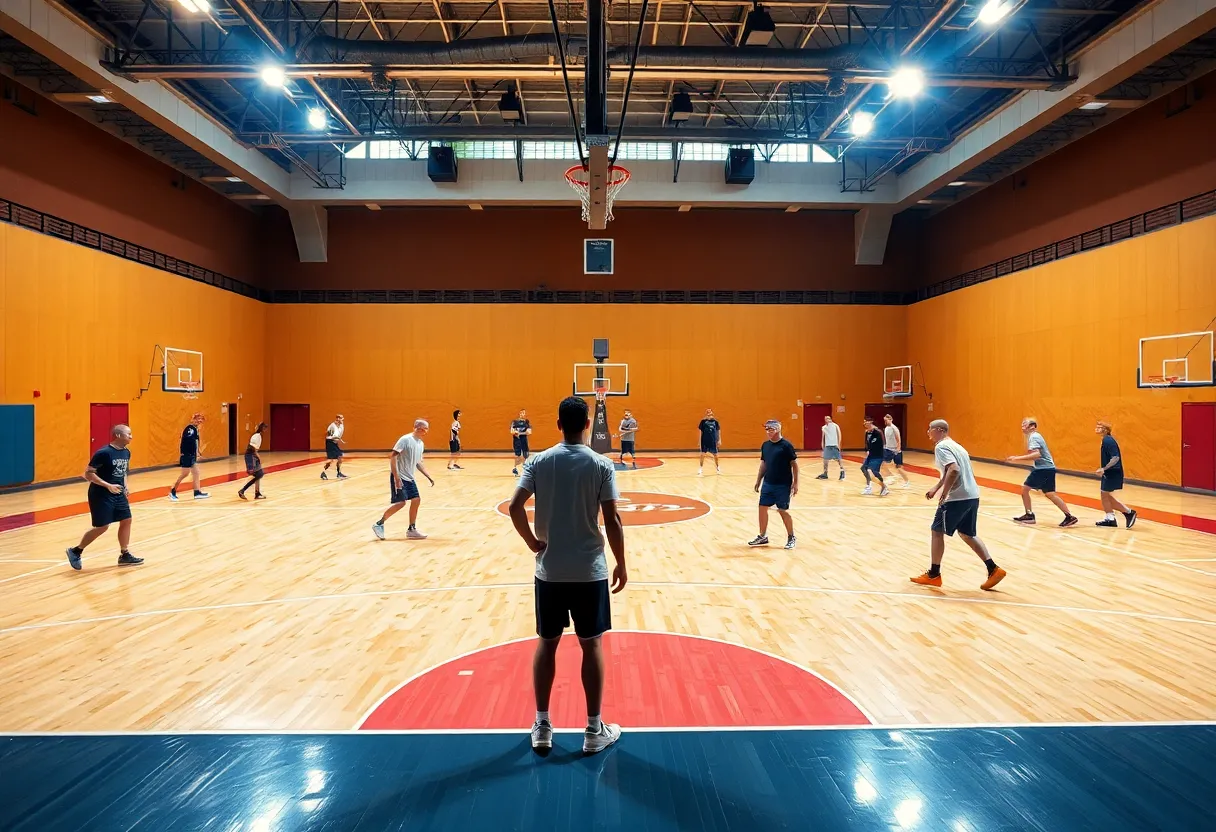 West Texas A&M basketball players during practice