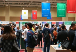 Participants at the West Texas A&M Career Expo interacting with employers.