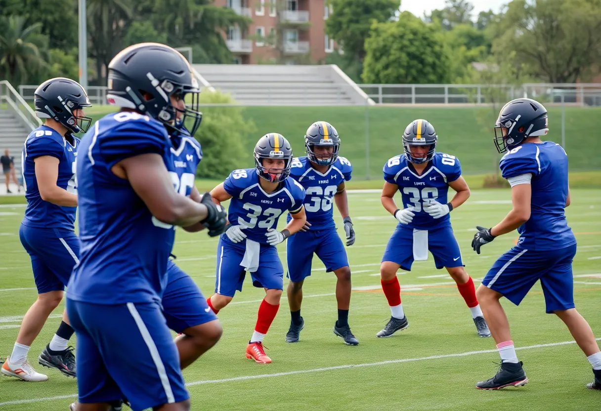 Football recruits training at West Texas A&M University