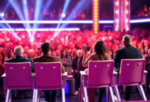 Aiden Ross singing on stage during The Voice competition