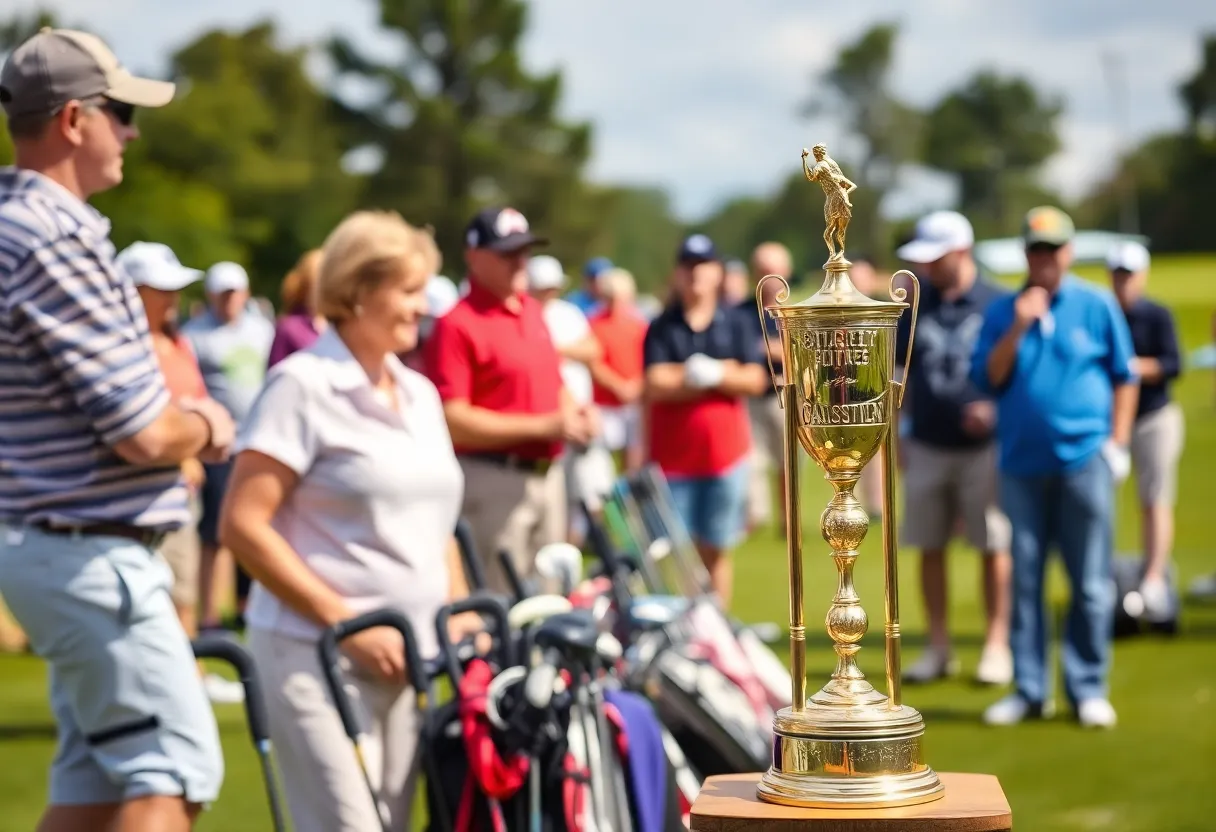Participants at the Alex Caruso charity golf tournament celebrating community spirit.