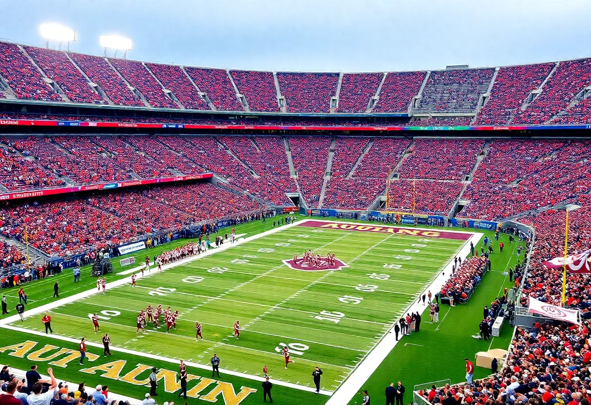 Auburn Tigers and Texas A&M Aggies competing on the football field