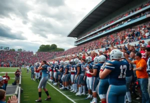 A football stadium filled with cheering fans during the Boise State vs Air Force game.